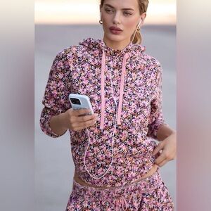 Anthropologie Daily Practice Floral Hoodie Sweatshirt Pink XS